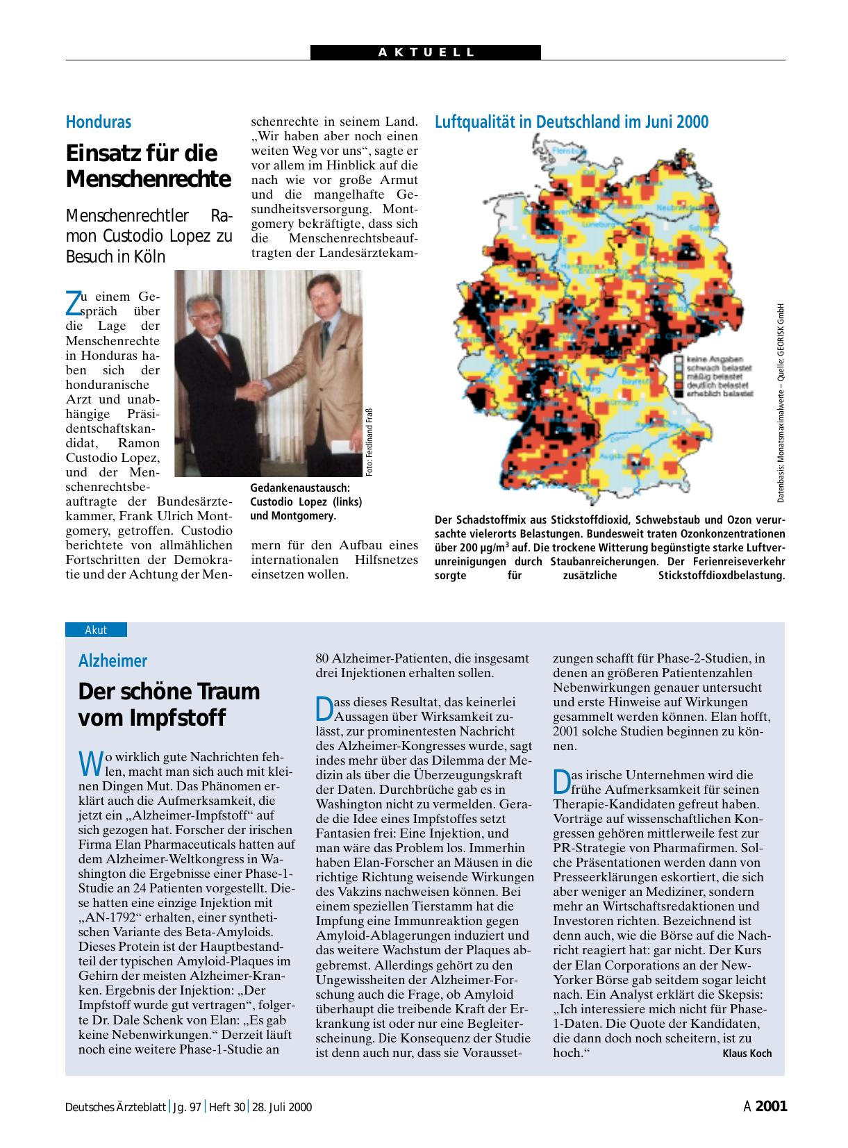 Vorschauseite 1: Luftqualität in Deutschland im Juni 2000