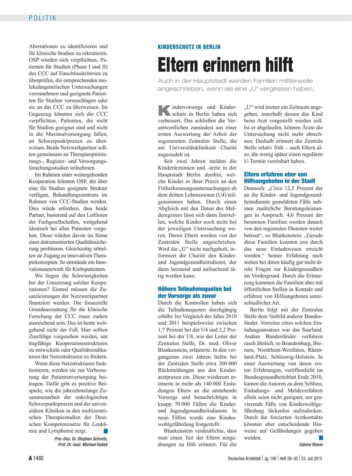 Vorschauseite 1: Kinderschutz in Berlin: Eltern erinnern hilft