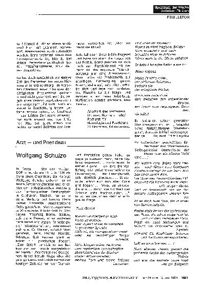 Vorschauseite 1: Arzt - und Poet dazu: Wolfgang Schulze