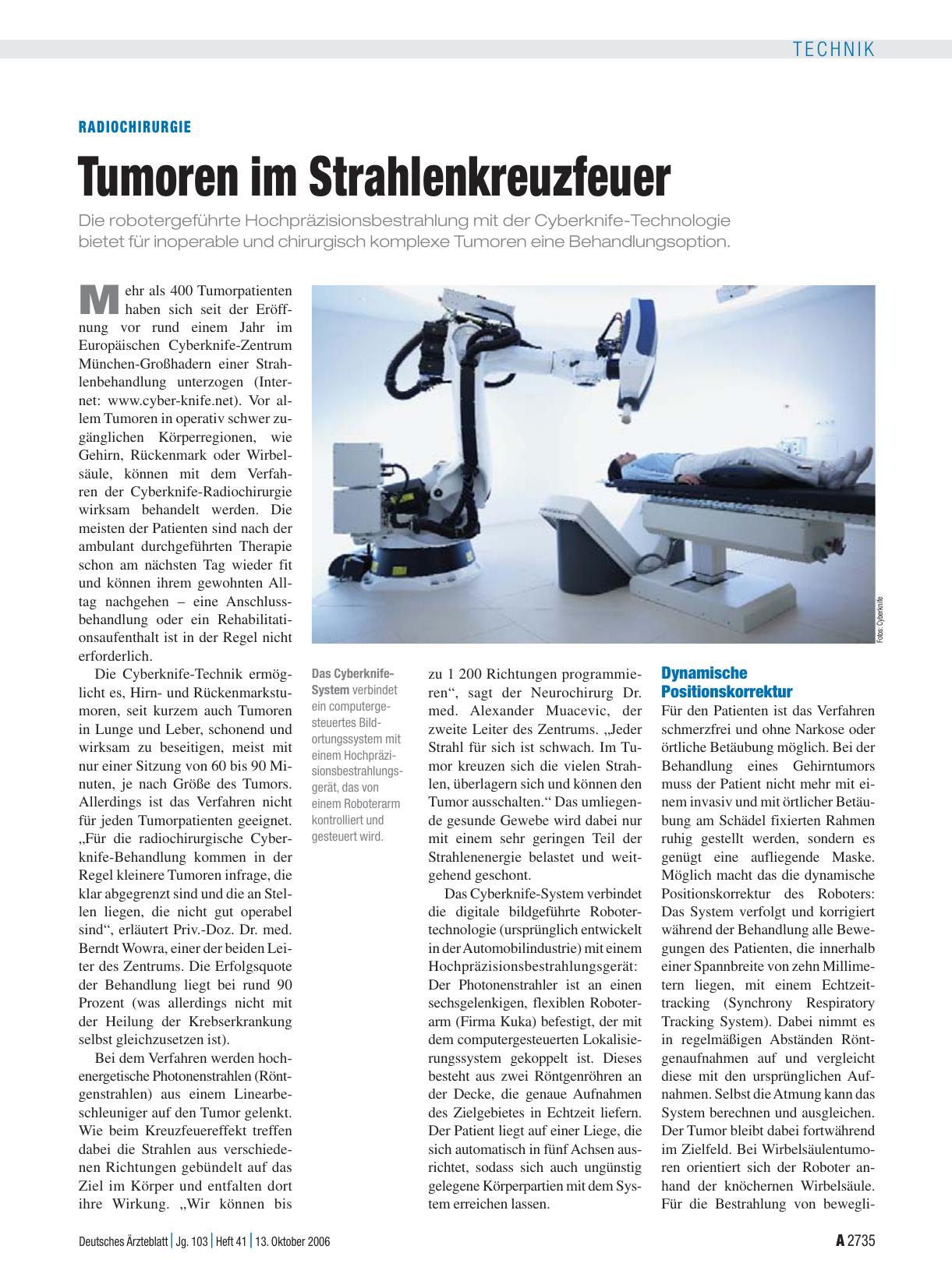Vorschauseite 1: Radiochirurgie: Tumoren im Strahlenkreuzfeuer