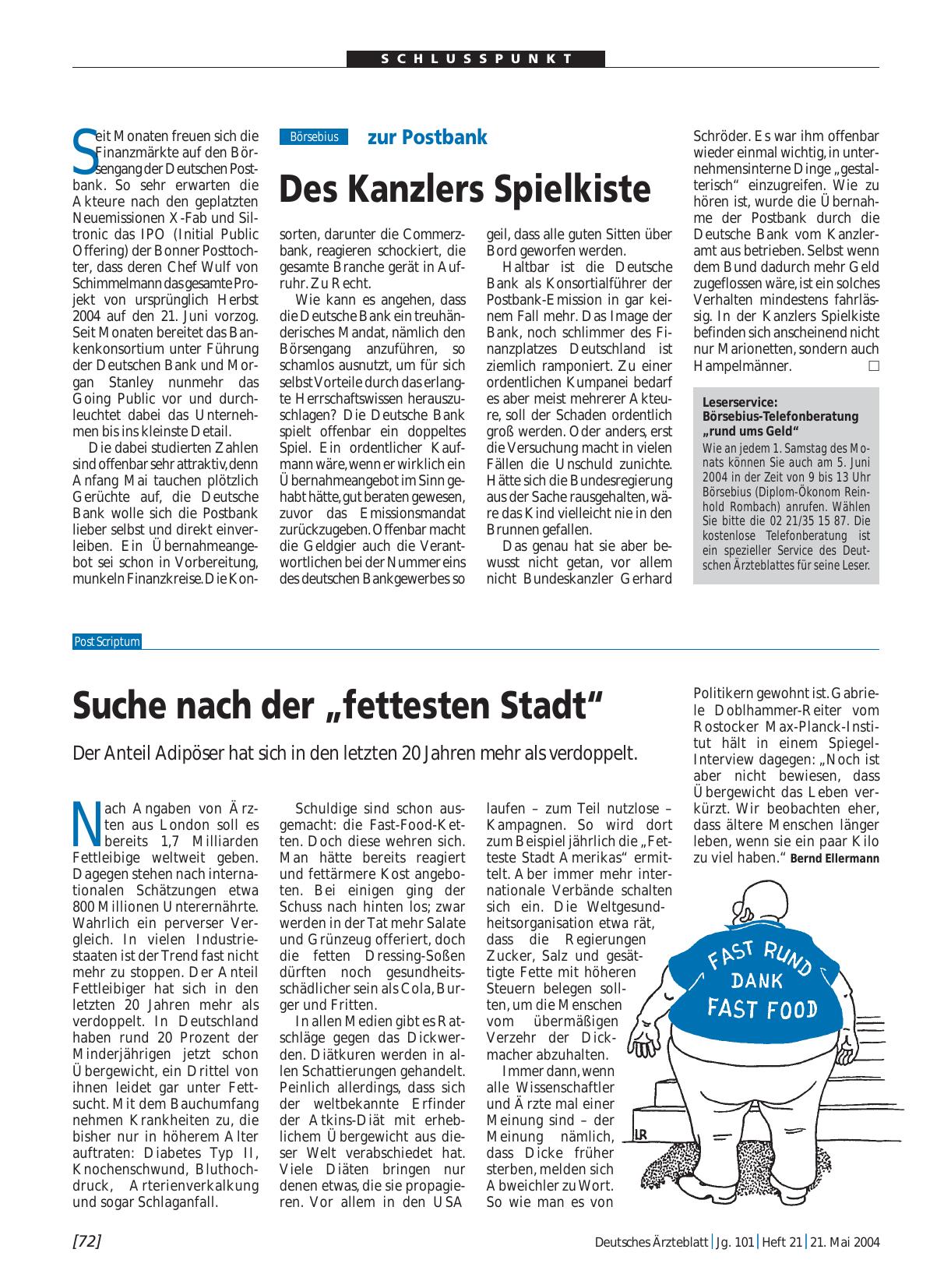 Vorschauseite 1: Leserservice: Börsebius-Telefonberatung „rund ums Geld“