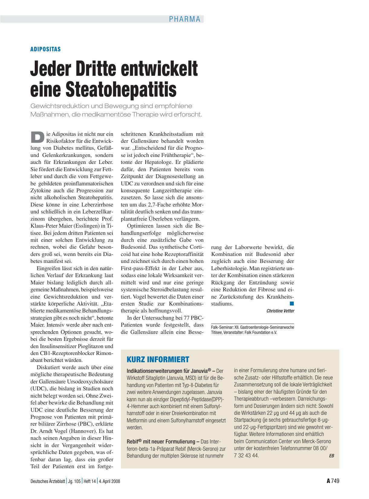 Vorschauseite 1: Adipositas: Jeder Dritte entwickelt eine Steatohepatitis
