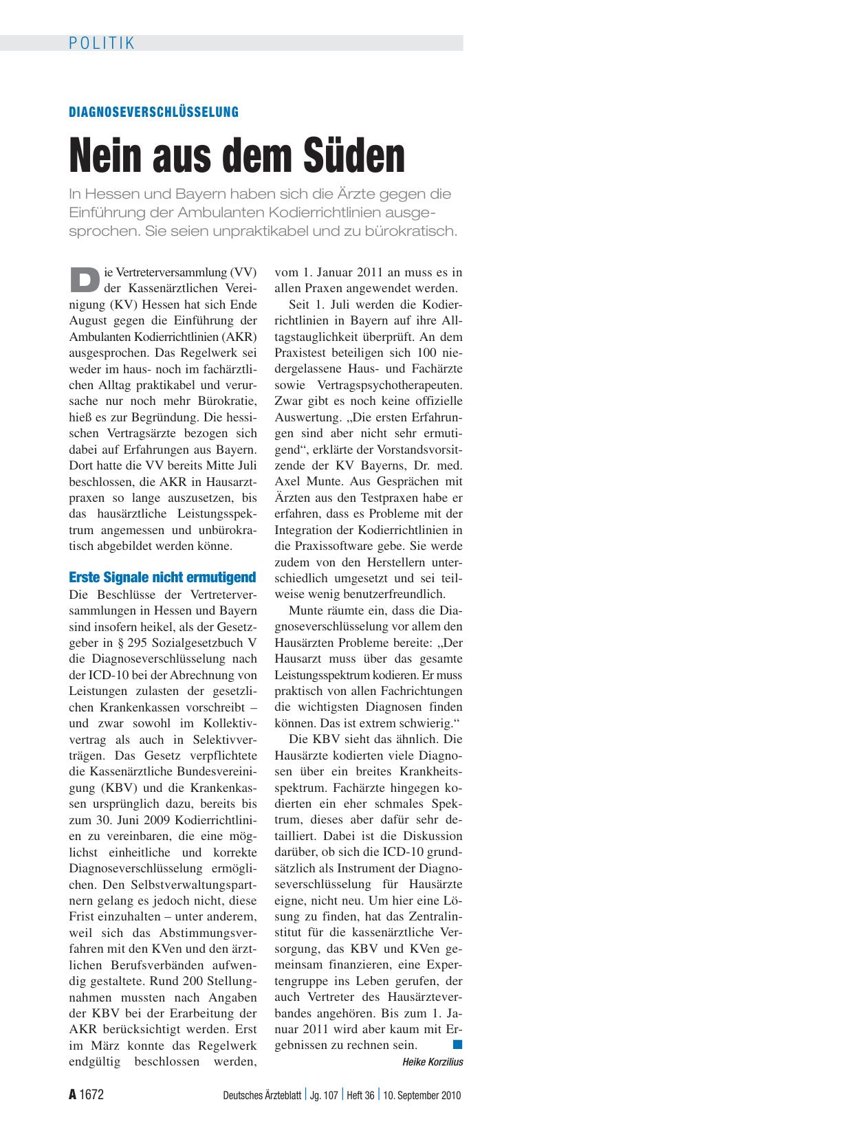 Vorschauseite 1: Diagnoseverschlüsselung: Nein aus dem Süden