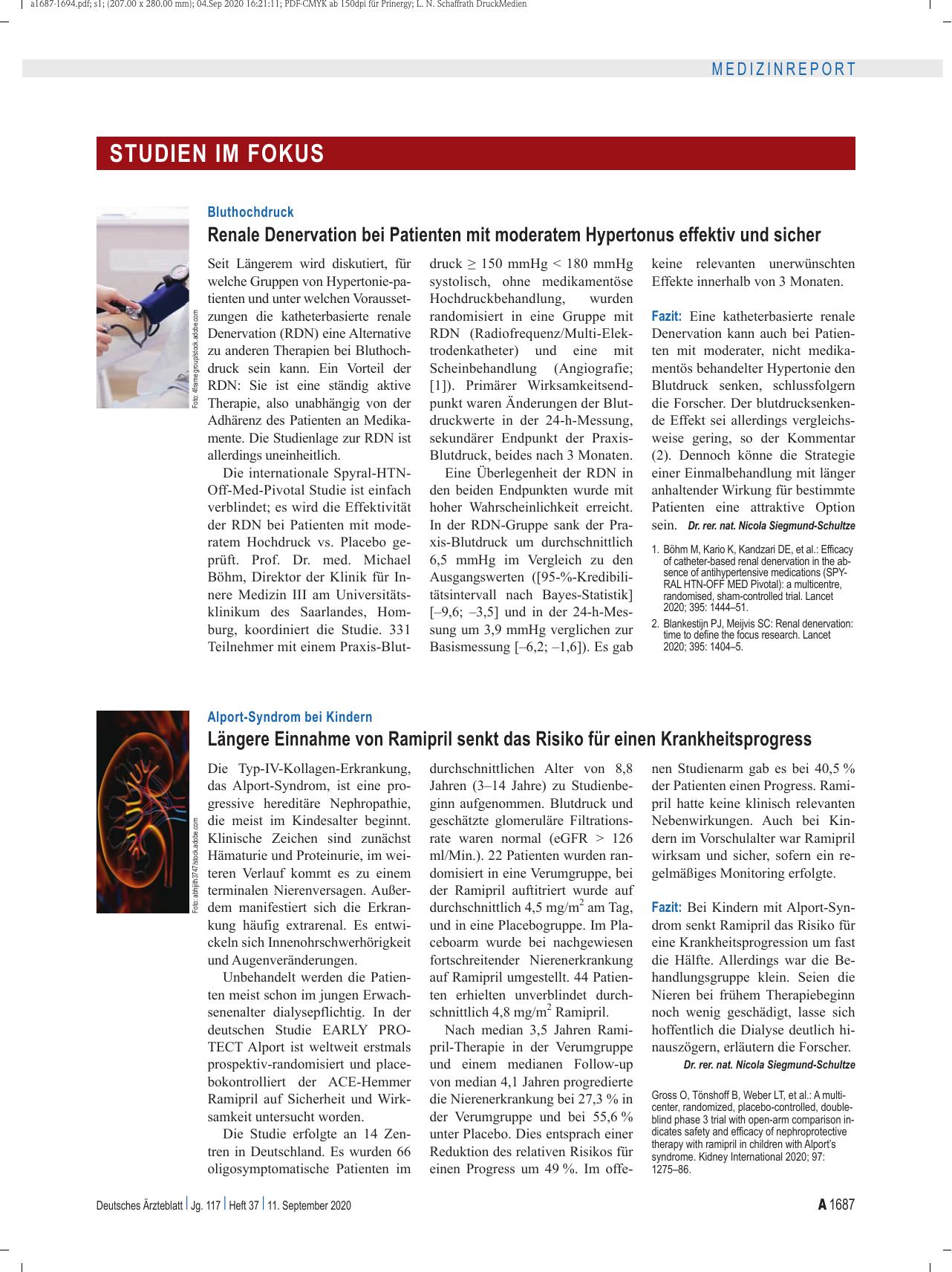 Vorschauseite 1: Alport-Syndrom bei Kindern: Längere Einnahme von Ramipril senkt das Risiko für einen Krankheitsprogress