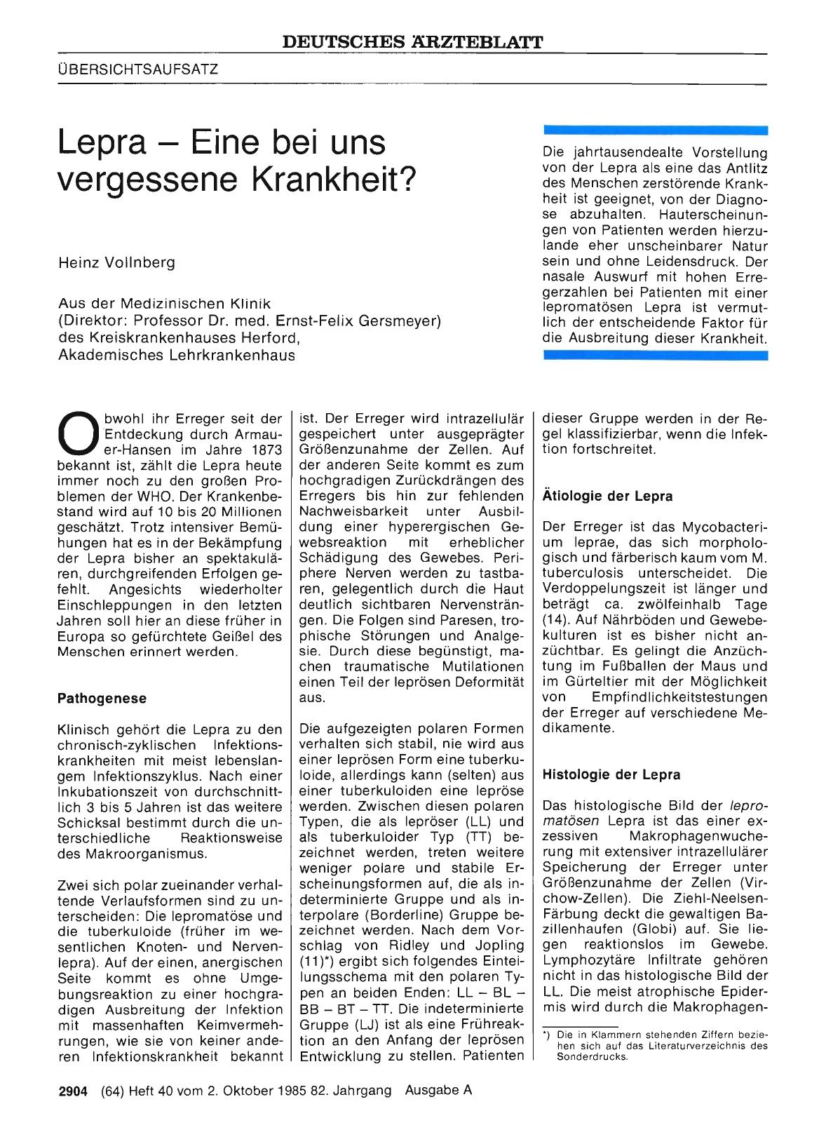 Vorschauseite 1: Lepra — Eine bei uns vergessene Krankheit?