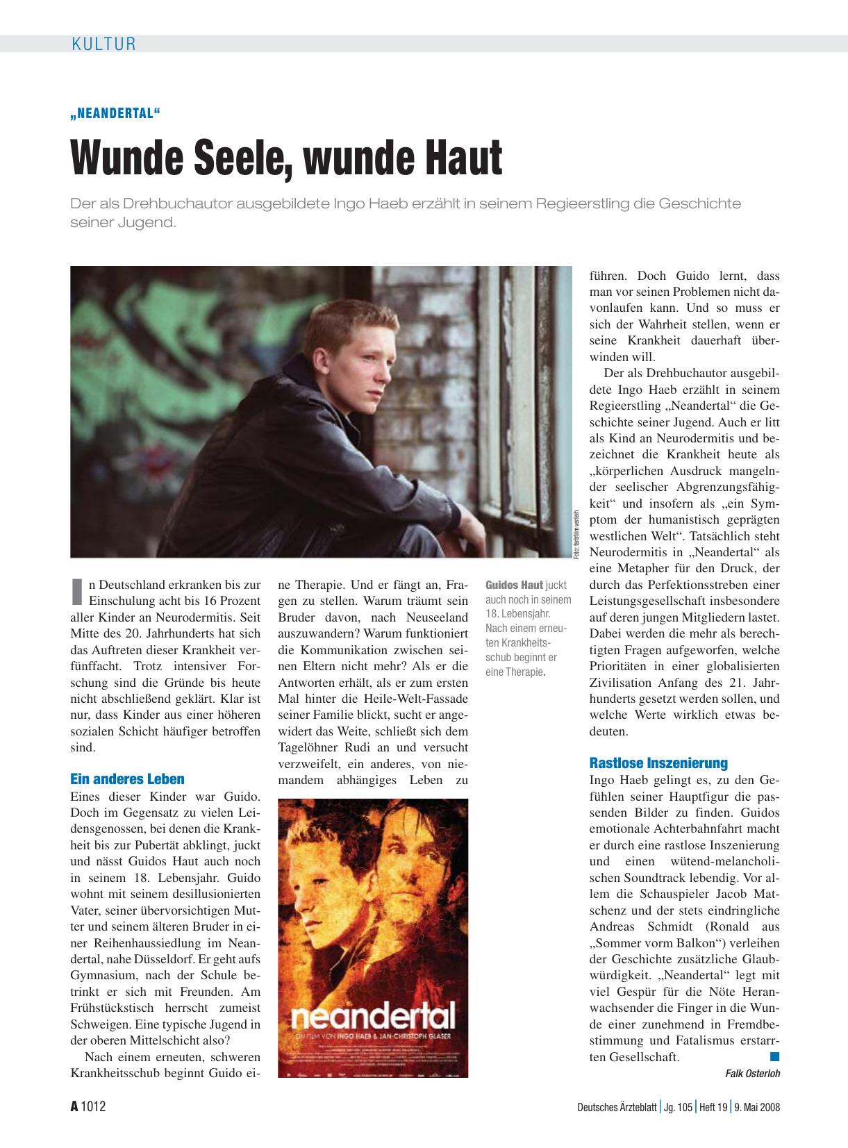 Vorschauseite 1: „Neandertal“: Wunde Seele, wunde Haut