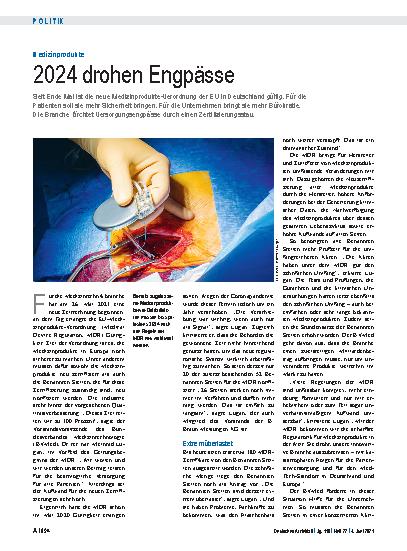 Vorschauseite 1: Medizinprodukte: 2024 drohen Engpässe