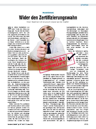 Vorschauseite 1: Praxisführung: Wider den Zertifizierungswahn