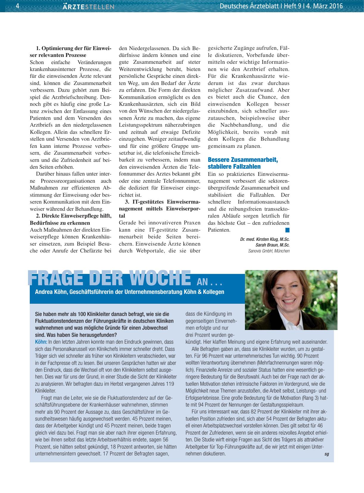 Vorschauseite 1: Frage der Woche an. .. Andrea Köhn, Geschäftsführerin der Unternehmensberatung Köhn & Kollegen