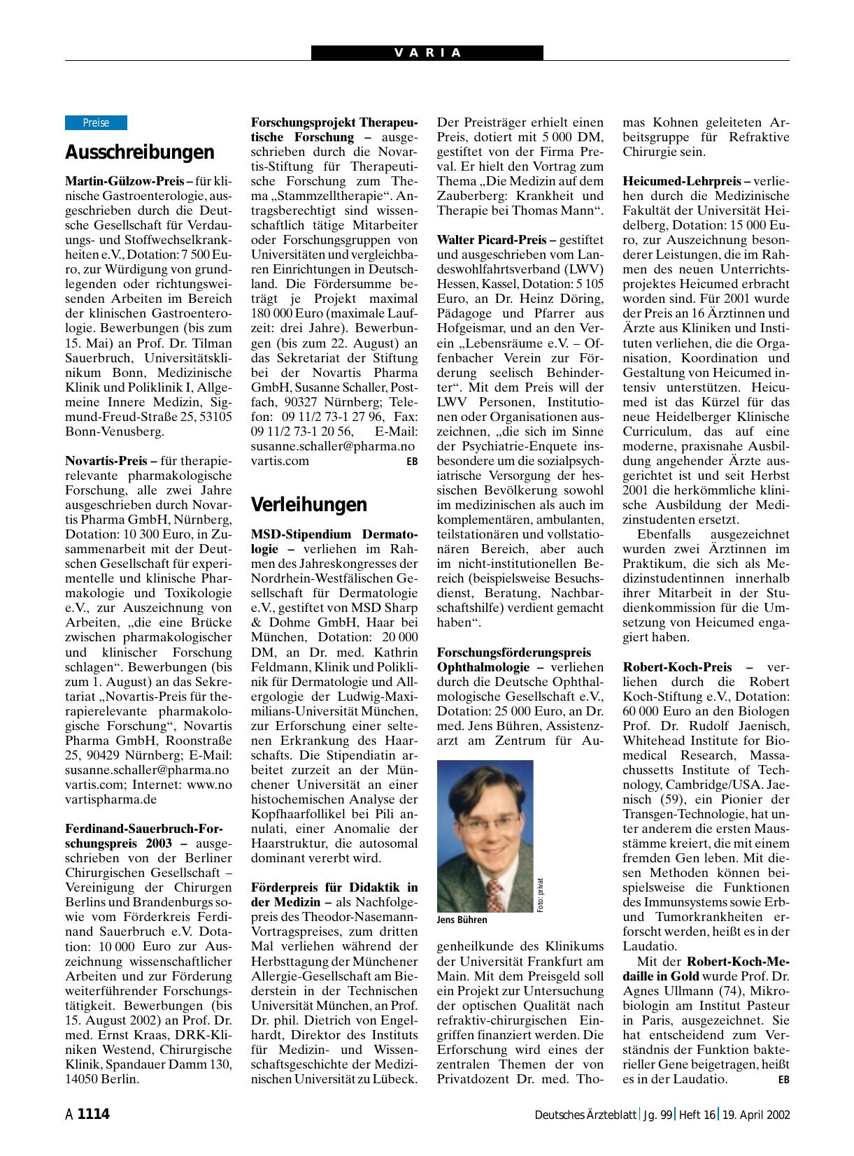 Vorschauseite 1: Verleihungen