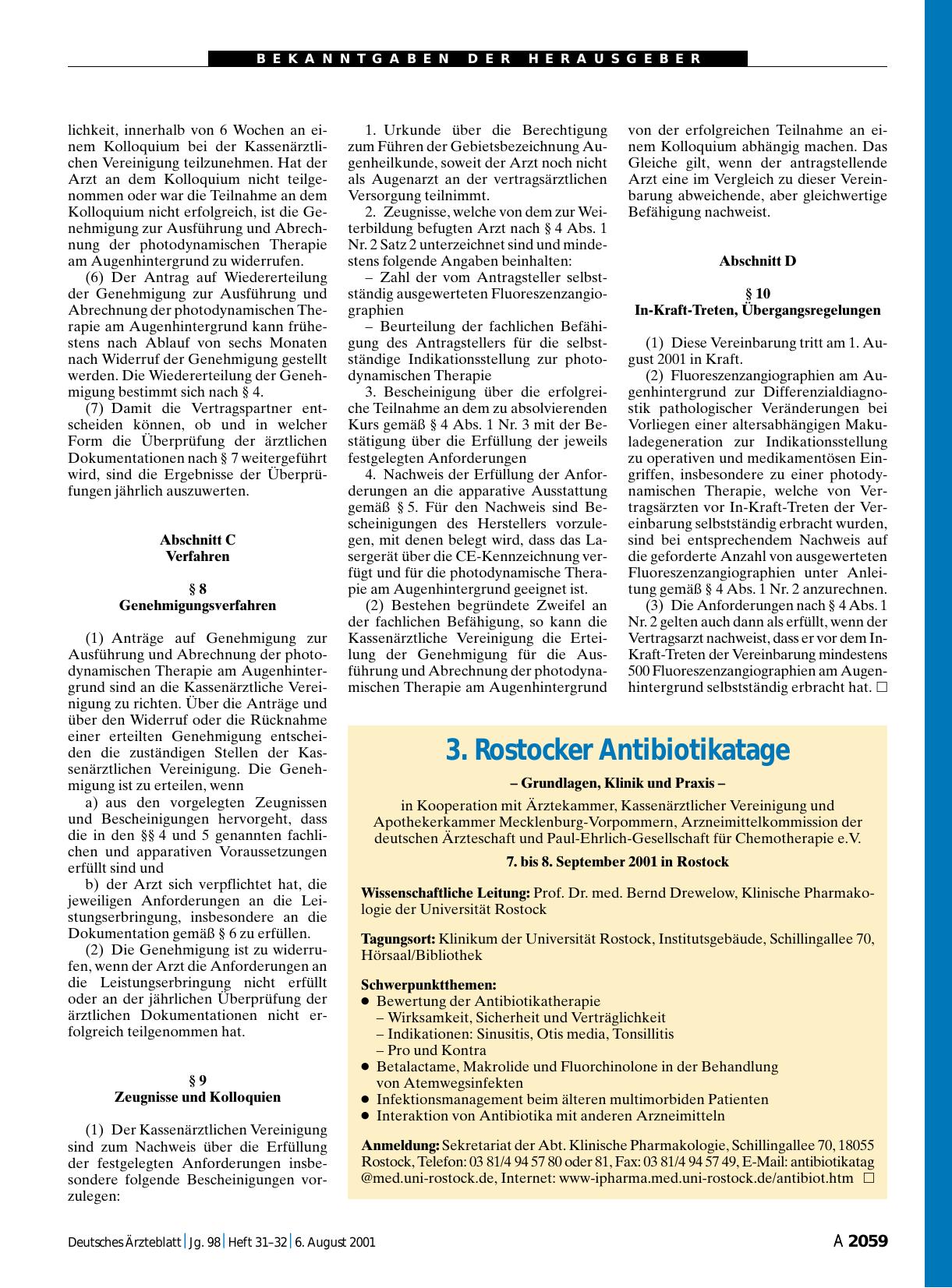 Vorschauseite 1: 3. Rostocker Antibiotikatage – Grundlagen, Klinik und Praxis – in Rostock