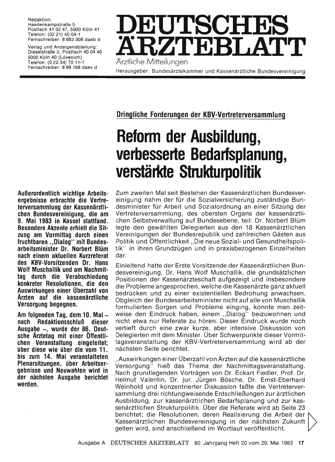 Vorschauseite 1: Dringliche Forderungen der KBV-Vertreterversammlung: Reform der Ausbildung, verbesserte Bedarfsplanung, verstärkte Strukturpolitik