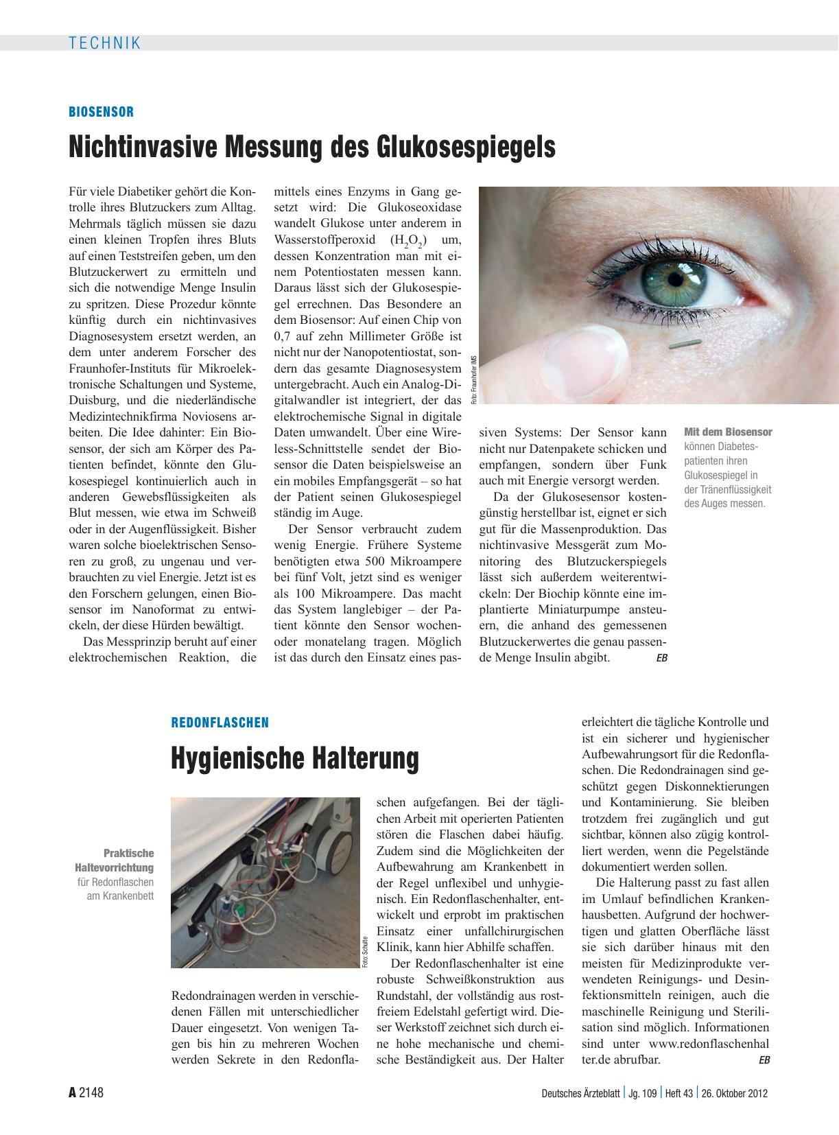 Vorschauseite 1: Biosensor: Nichtinvasive Messung des Glukosespiegels