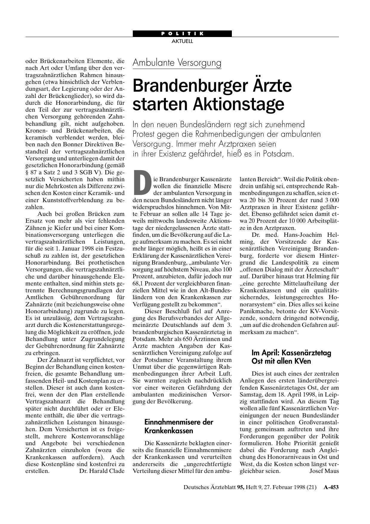 Vorschauseite 1: Ambulante Versorgung: Brandenburger Ärzte starten Aktionstage