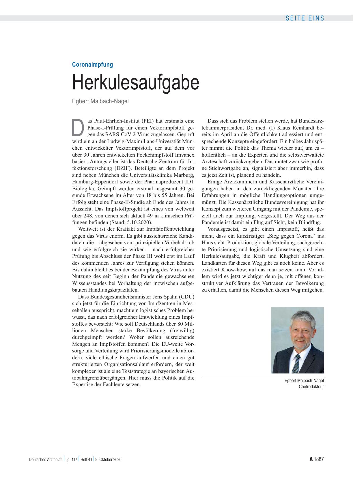 Vorschauseite 1: Coronaimpfung: Herkulesaufgabe