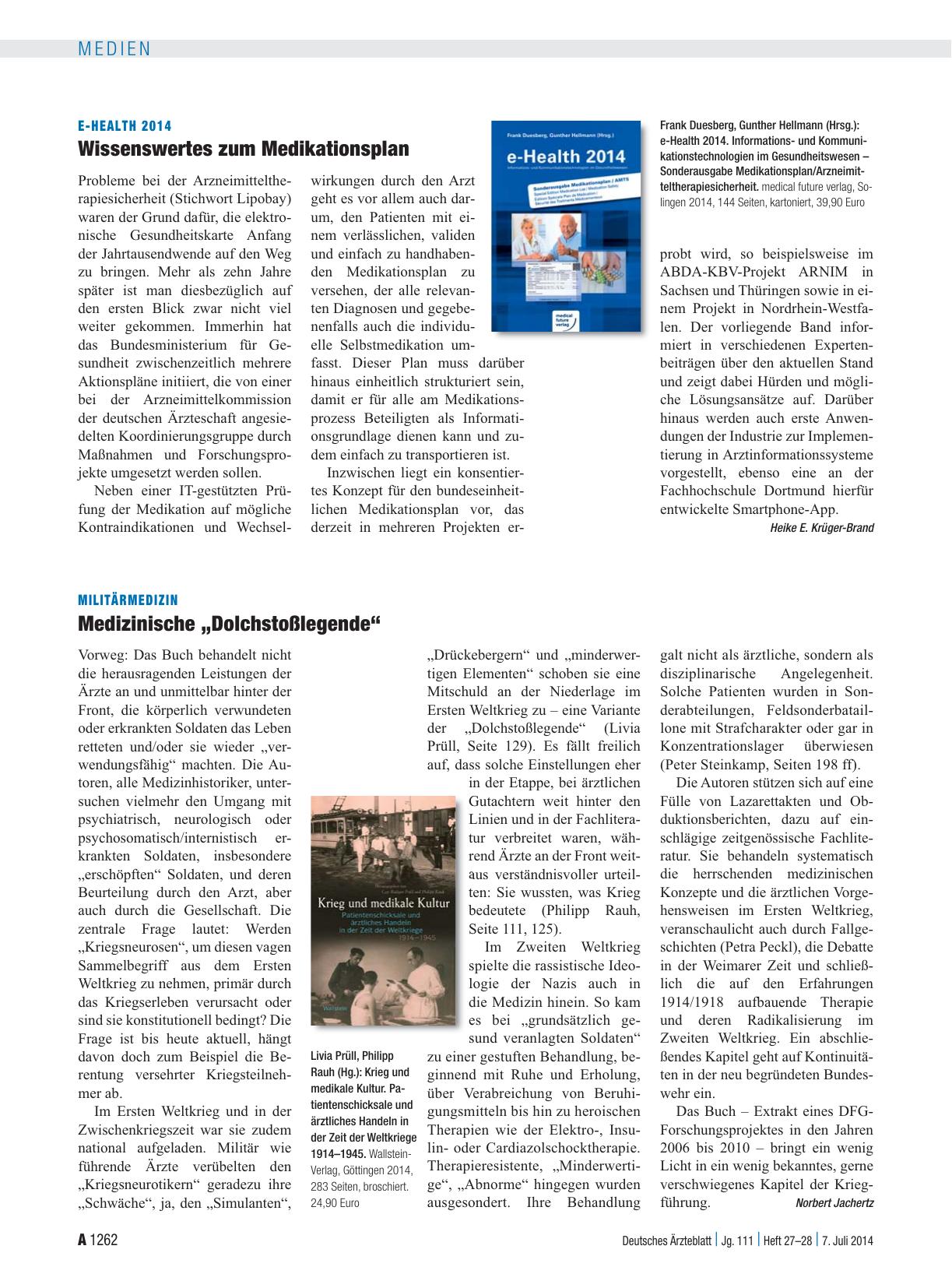Vorschauseite 1: Militärmedizin: Medizinische „Dolchstoßlegende“