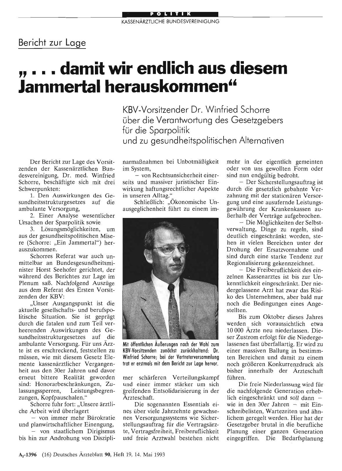 Vorschauseite 1: Bericht zur Lage „. .. damit wir endlich aus diesem Jammertal herauskommen“