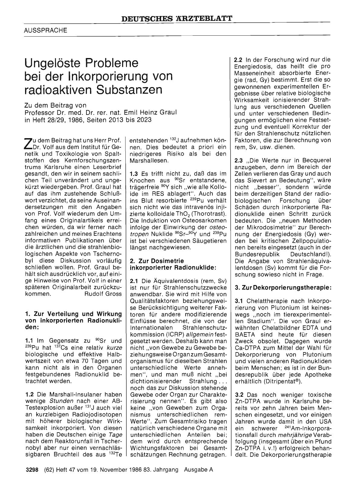 Vorschauseite 1: Ungelöste Probleme bei der Inkorporierung von radioaktiven Substanzen: Stellungnahme