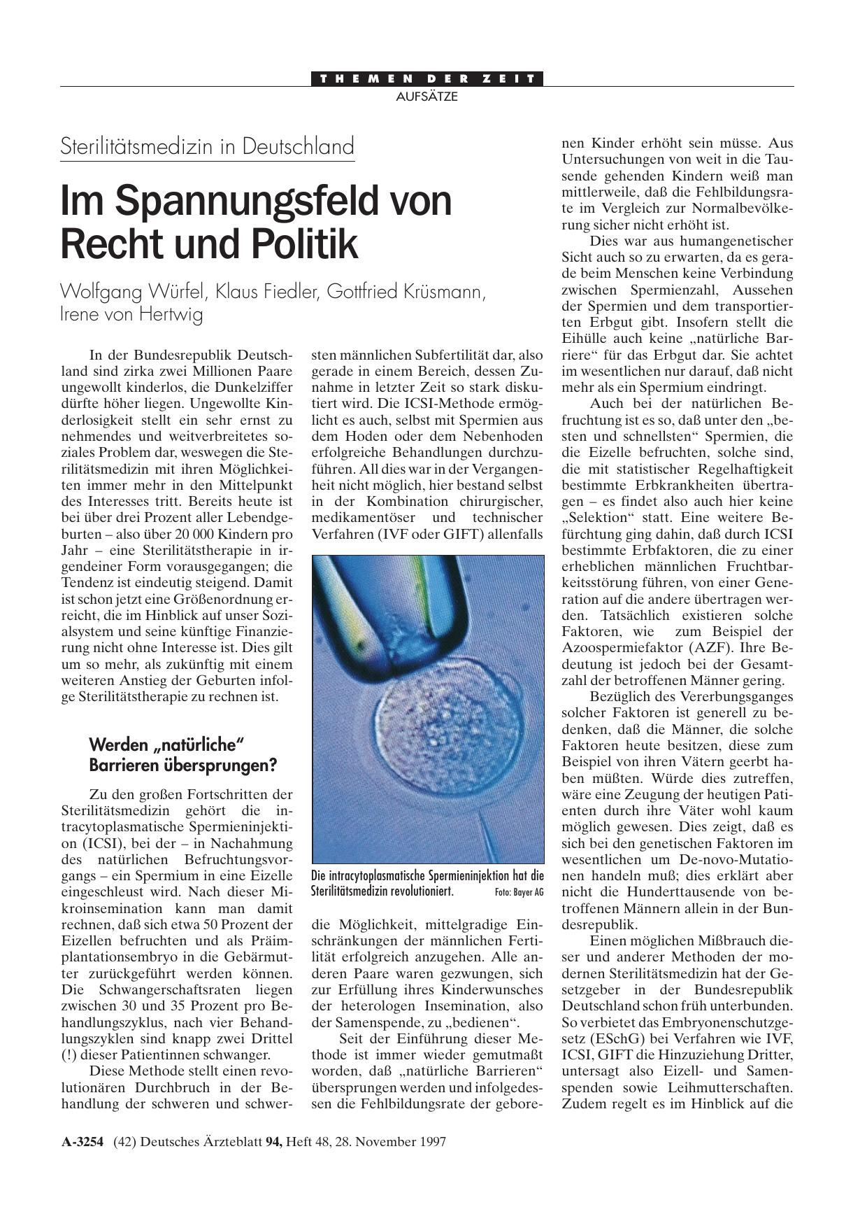 Vorschauseite 1: Sterilitätsmedizin in Deutschland: Im Spannungsfeld von Recht und Politik