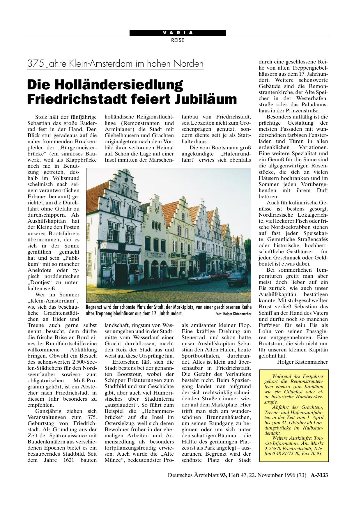 Vorschauseite 1: 375 Jahre Klein-Amsterdam im hohen Norden: Die Holländersiedlung Friedrichstadt feiert Jubiläum