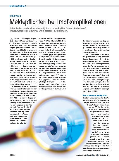 Vorschauseite 1: SARS-CoV-2: Meldepflichten bei Impfkomplikationen