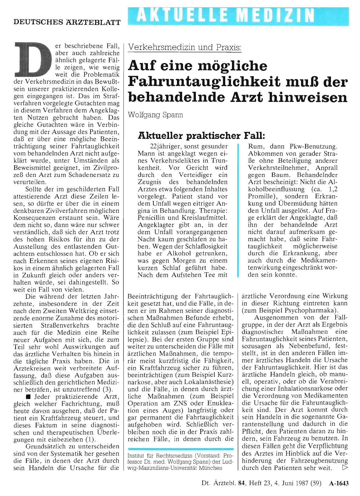 Vorschauseite 1: Verkehrsmedizin und Praxis: Auf eine mögliche Fahruntauglichkeit muß der behandelnde Arzt hinweisen