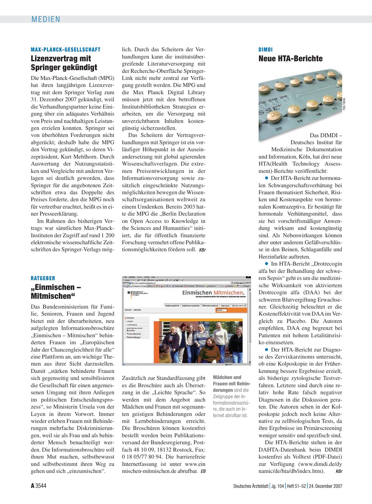 Vorschauseite 1: Max-Planck-Gesellschaft: Lizenzvertrag mit Springer gekündigt