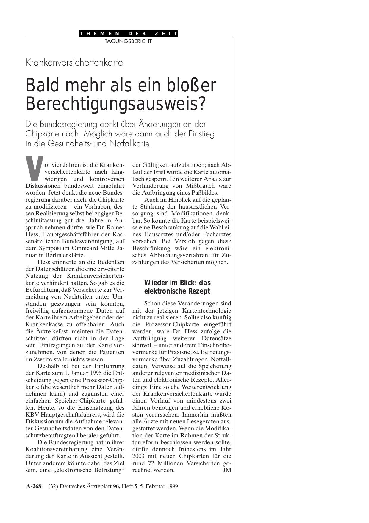 Vorschauseite 1: Krankenversichertenkarte: Bald mehr als ein bloßer Berechtigungsausweis?