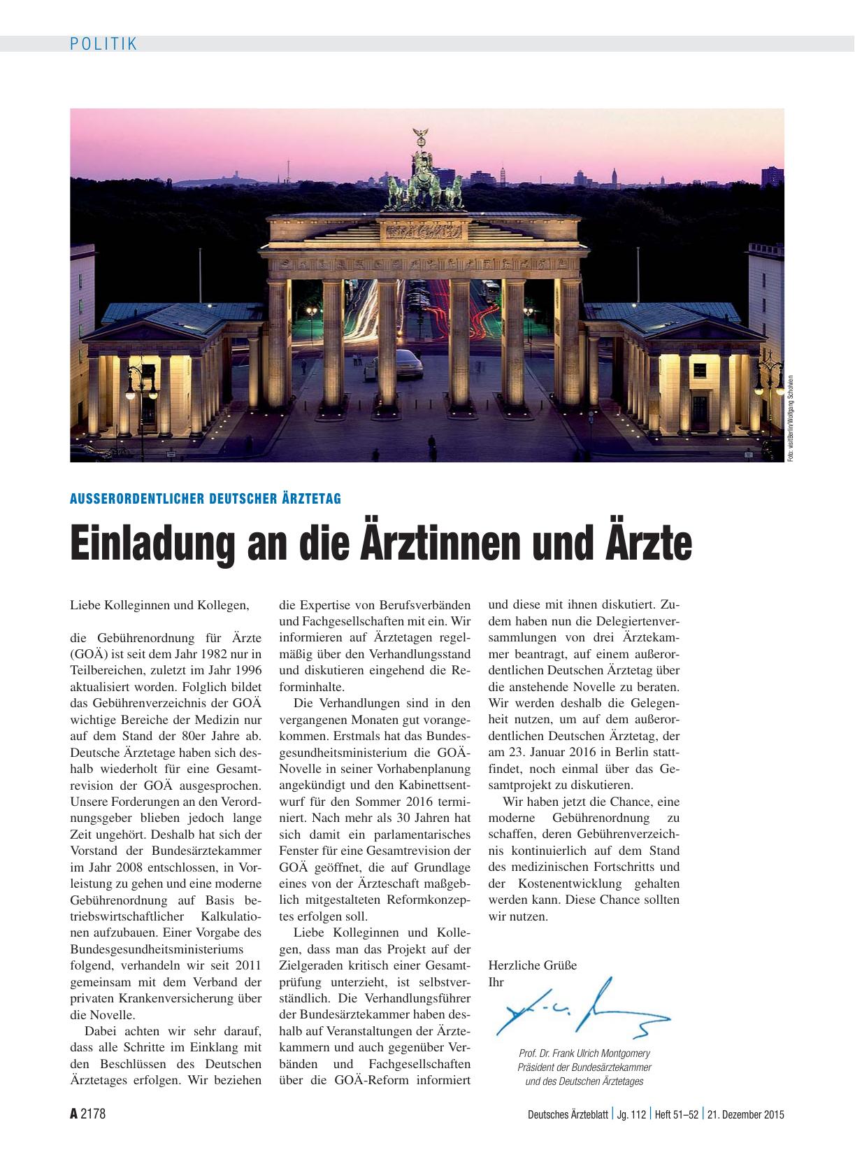 Vorschauseite 1: Ausserordentlicher Deutscher Ärztetag: Einladung an die Ärztinnen und Ärzte