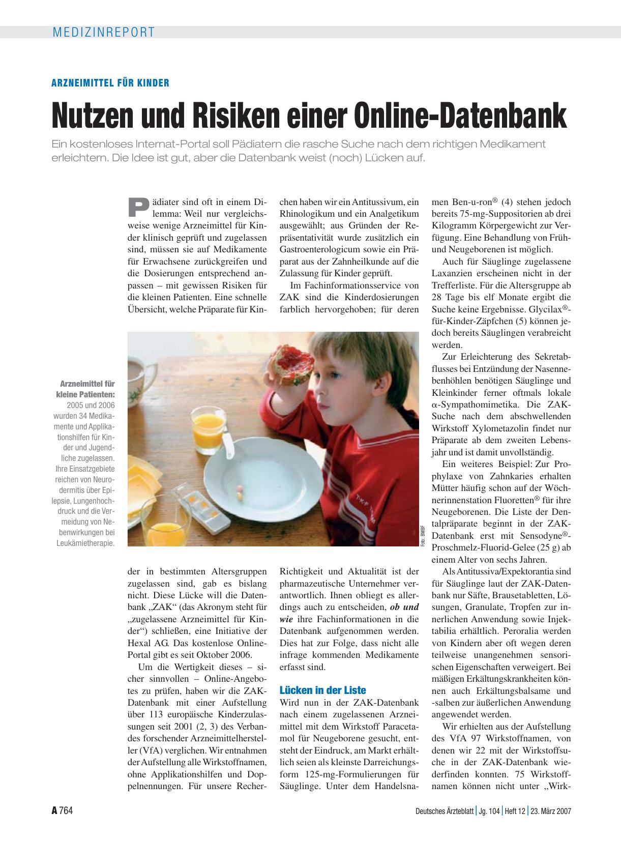 Vorschauseite 1: Arzneimittel für Kinder: Nutzen und Risiken einer Online-Datenbank