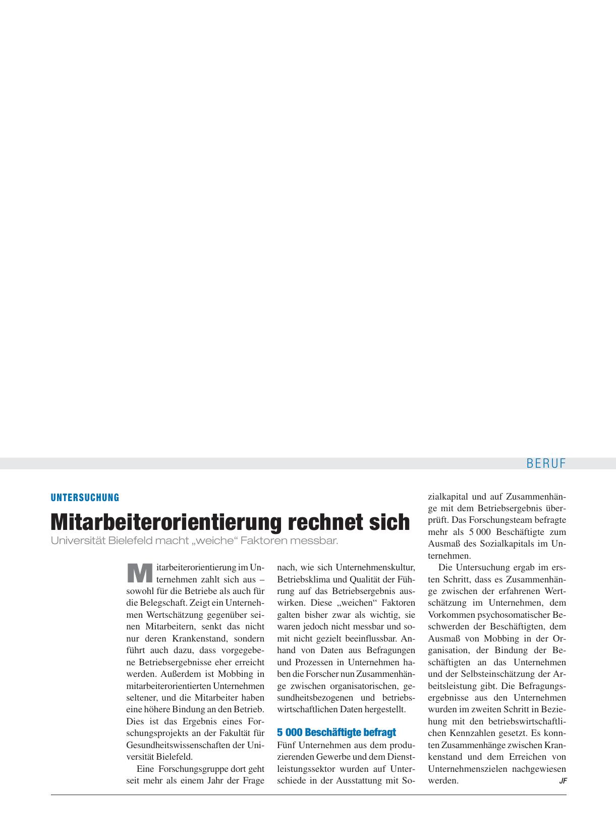 Vorschauseite 1: Untersuchung: Mitarbeiterorientierung rechnet sich