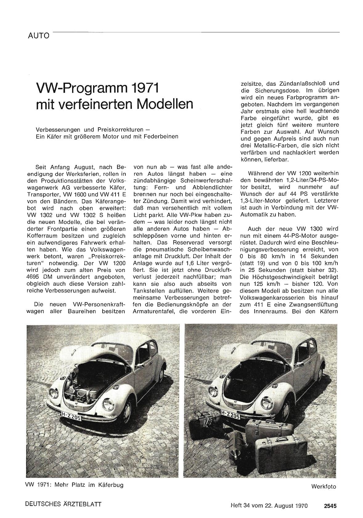 Vorschauseite 1: VW-Programm 1971 mit verfeinerten Modellen