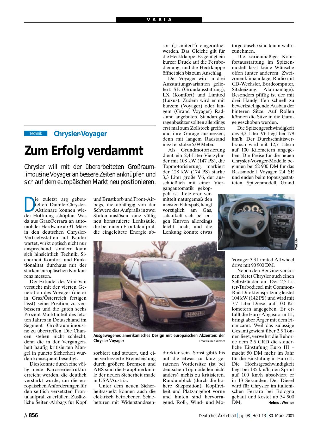 Vorschauseite 1: Chrysler-Voyager: Zum Erfolg verdammt