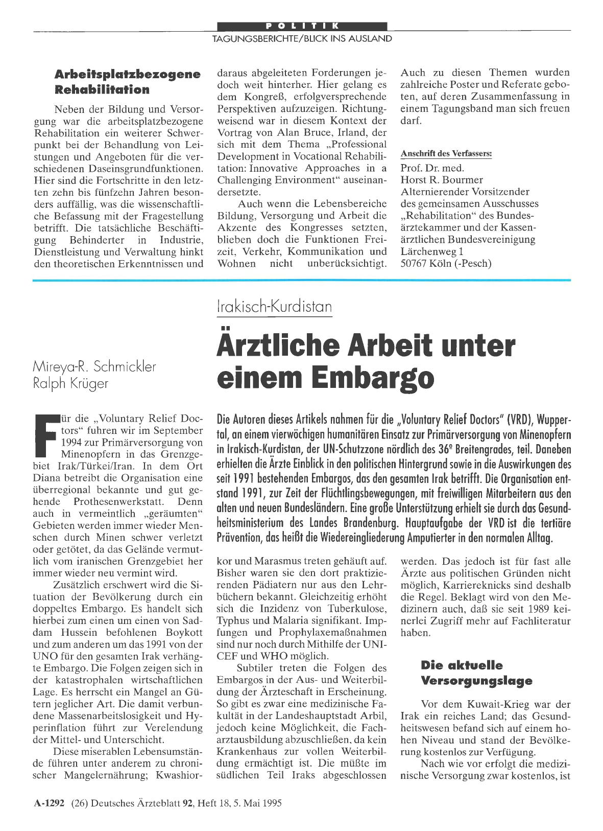 Vorschauseite 1: Irakisch-Kurdistan: Ärztliche Arbeit unter einem Embargo