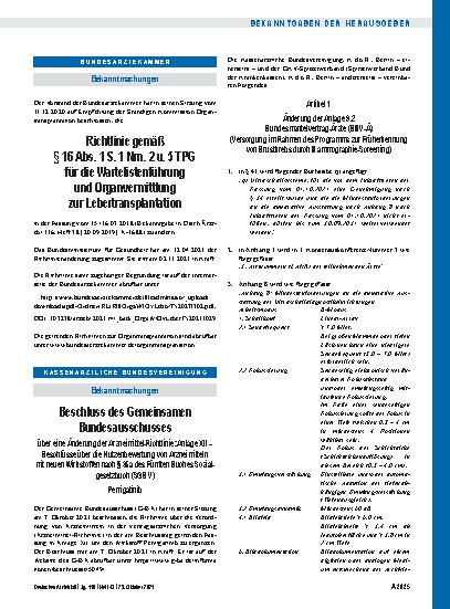 Vorschauseite 1: Richtlinie gemäß § 16 Abs. 1 S. 1 Nrn. 2 u. 5 TPG für die Wartelistenführung und Organvermittlung zur Lebertransplantation