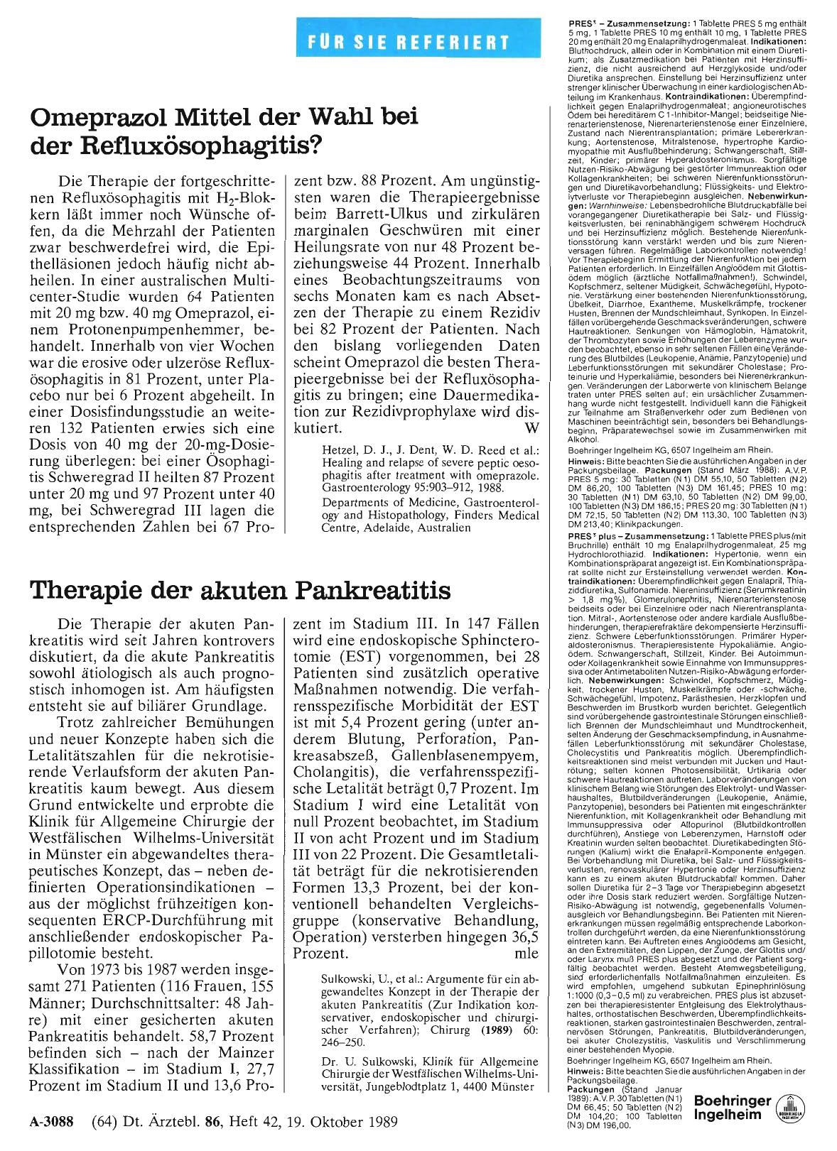 Vorschauseite 1: Omeprazol Mittel der Wahl bei der Refluxösophagitis?