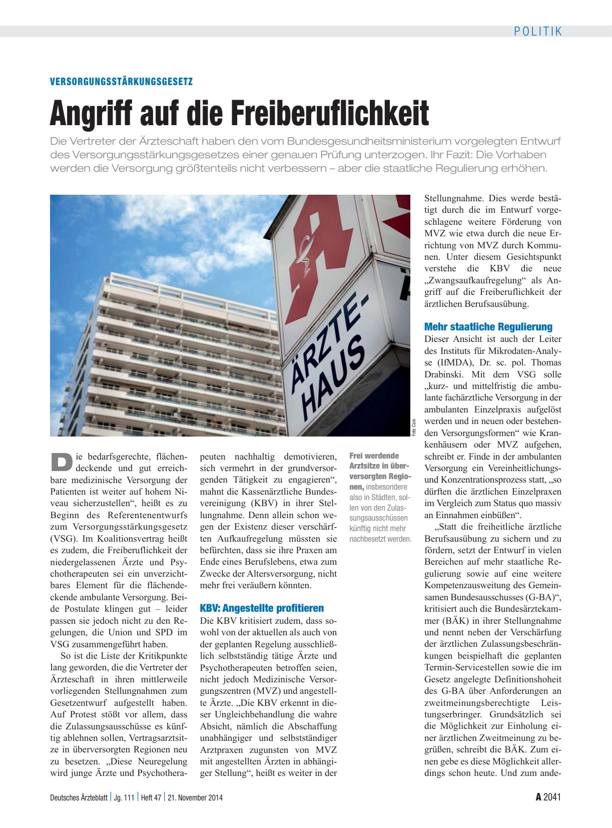 Vorschauseite 1: Versorgungsstärkungsgesetz: Angriff auf die Freiberuflichkeit
