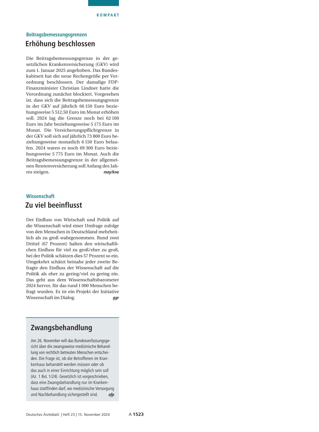Vorschauseite 1: Beitragsbemessungsgrenzen: Erhöhung beschlossen