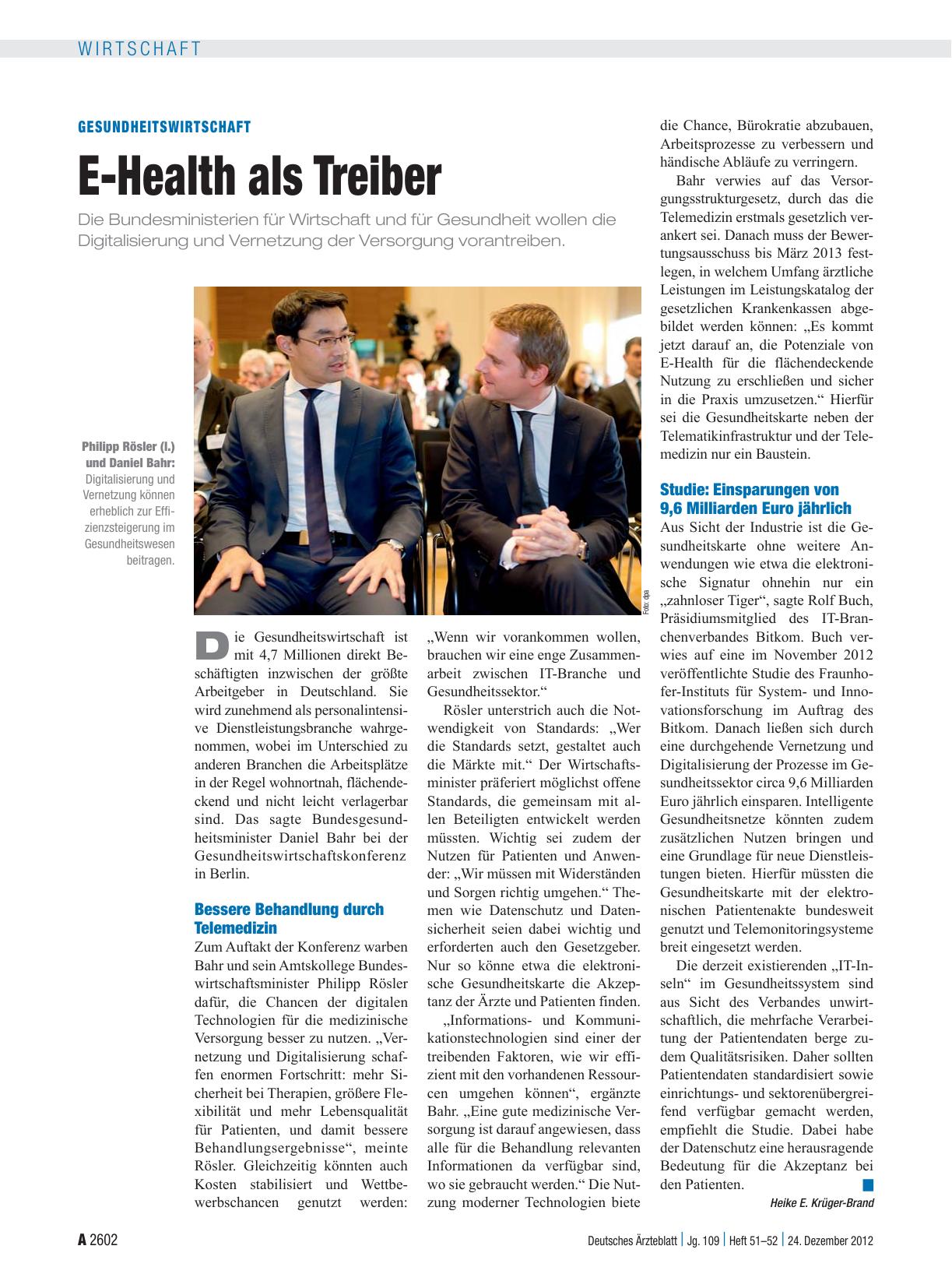 Vorschauseite 1: Gesundheitswirtschaft: E-Health als Treiber