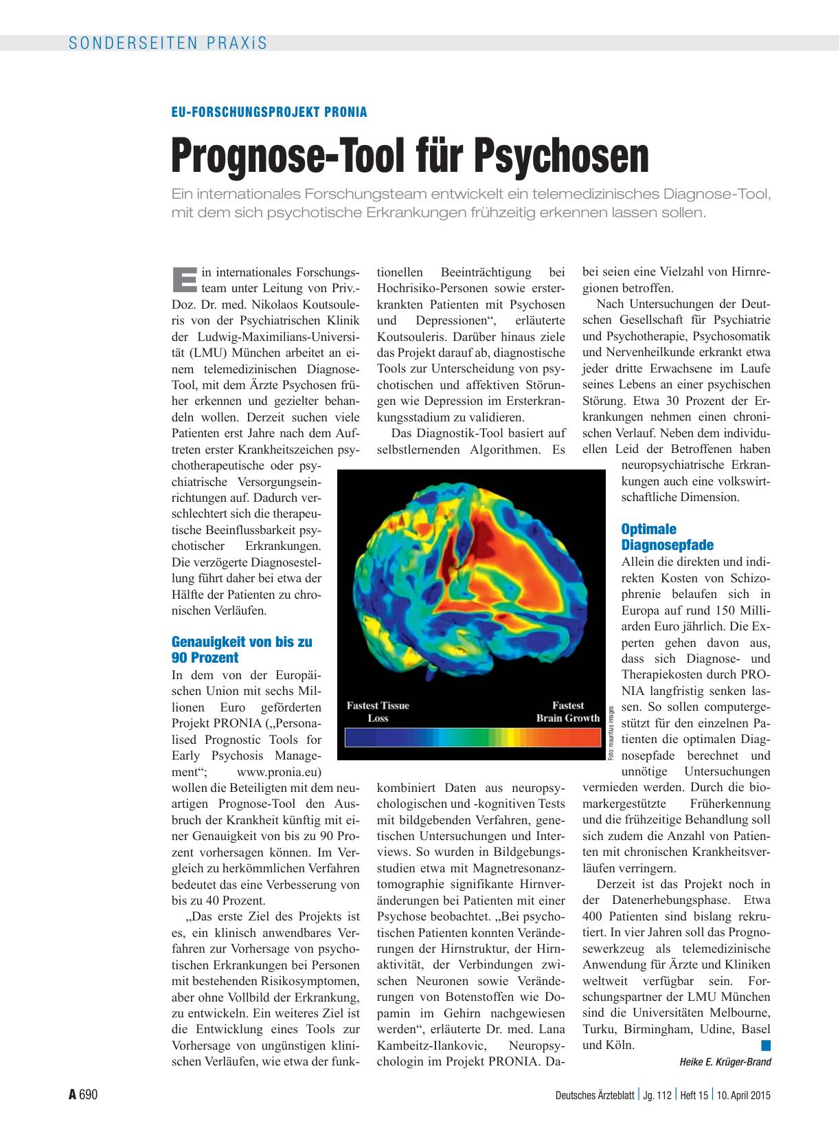 Vorschauseite 1: Eu-Forschungsprojekt PRONIA: Prognose-Tool für Psychosen