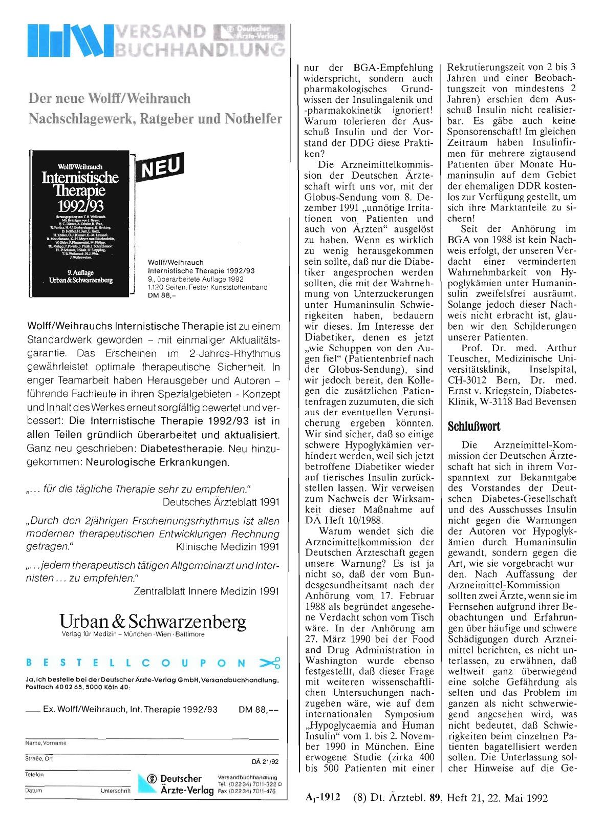 Vorschauseite 1: HUMANINSULIN: Schlußwort