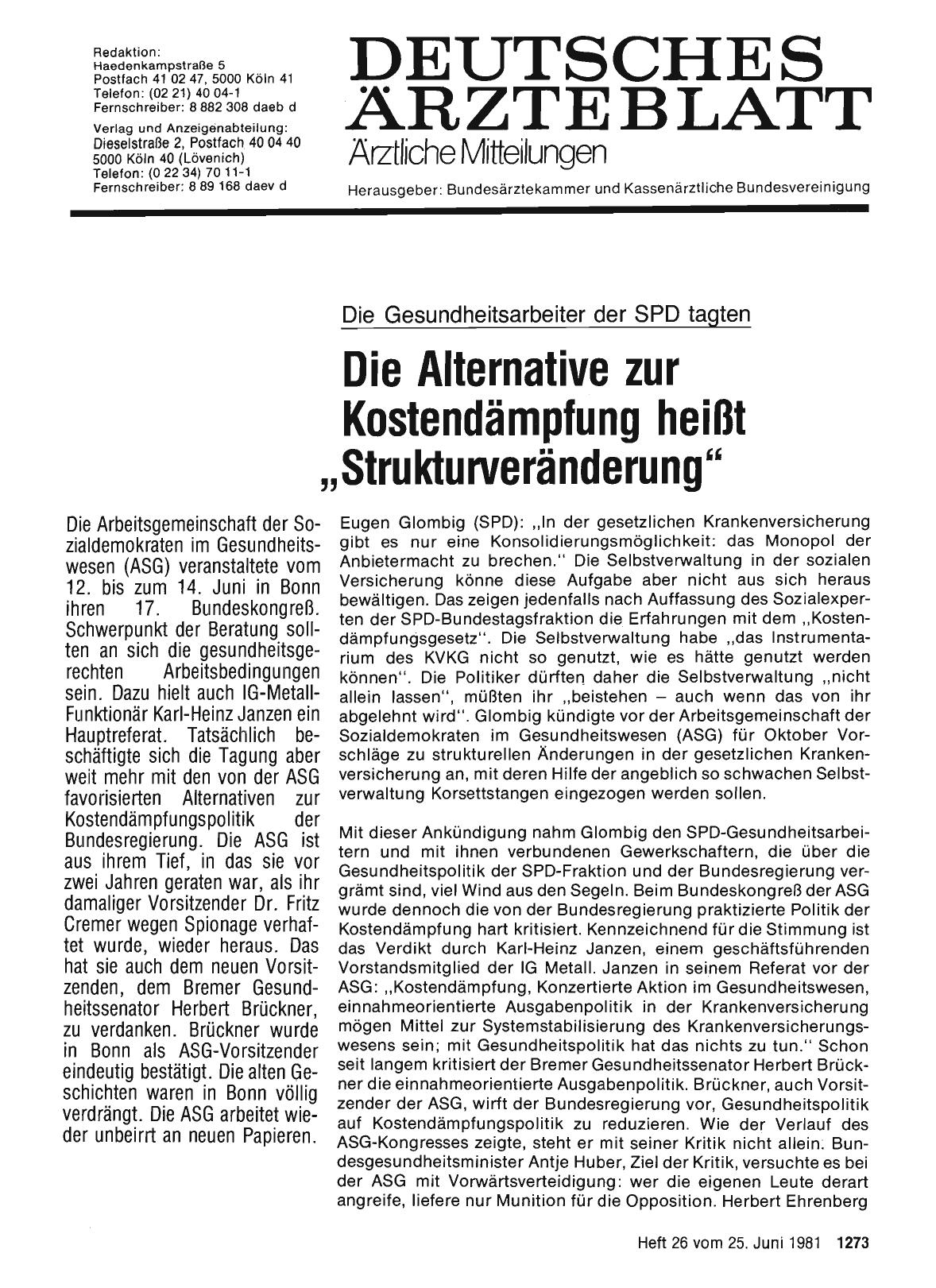 Vorschauseite 1: Die Gesundheitsarbeiter der SPD tagten: Die Alternative zur Kostendämpfung heißt „Strukturveränderung"
