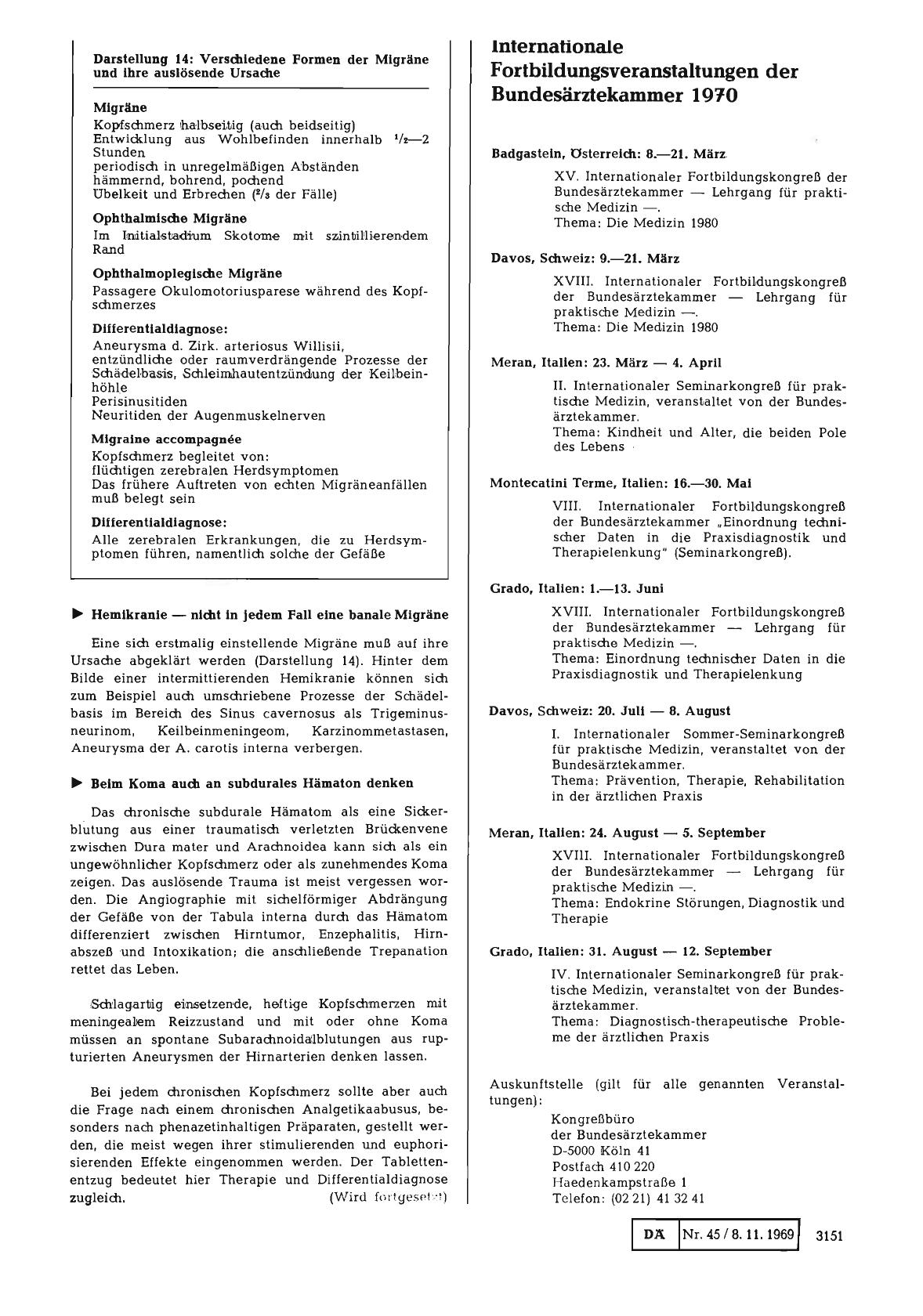 Vorschauseite 1: Internationale Fortbildungsveranstaltungen der Bundesärztekammer 1970