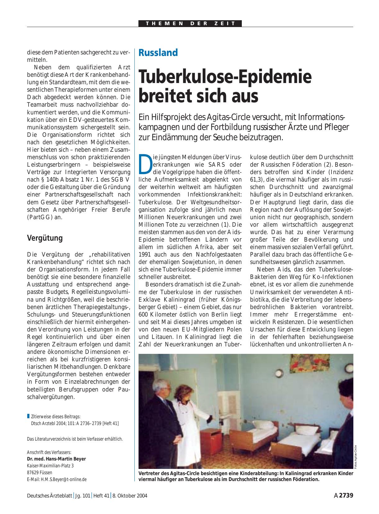 Vorschauseite 1: Russland: Tuberkulose-Epidemie breitet sich aus