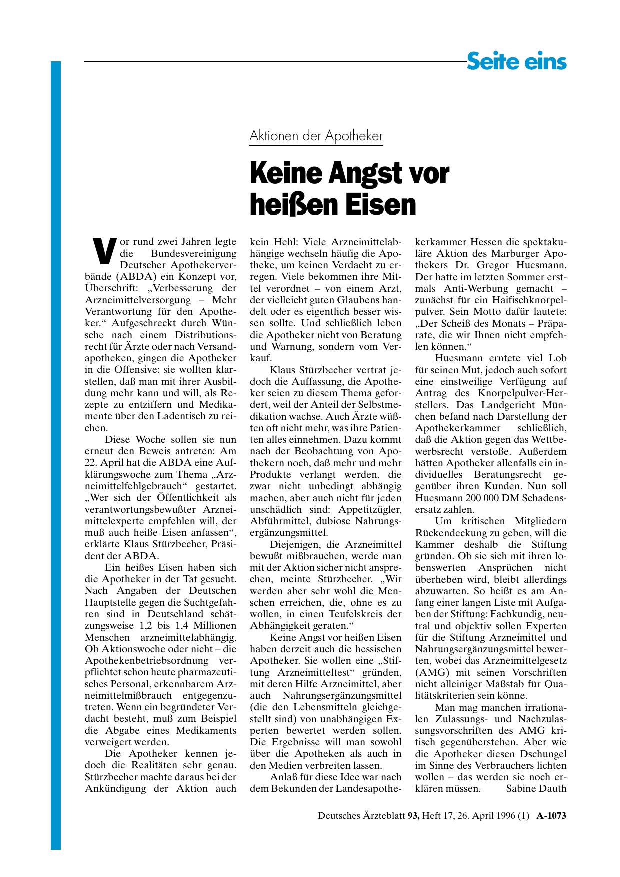 Vorschauseite 1: Aktionen der Apotheker: Keine Angst vor heißen Eisen