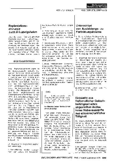 Vorschauseite 1: Einkünfte aus freiberuflicher Gutachtertätigkeit eines angestellten Arztes keine Nebeneinkünfte aus wissenschaftlicher Tätigkeit