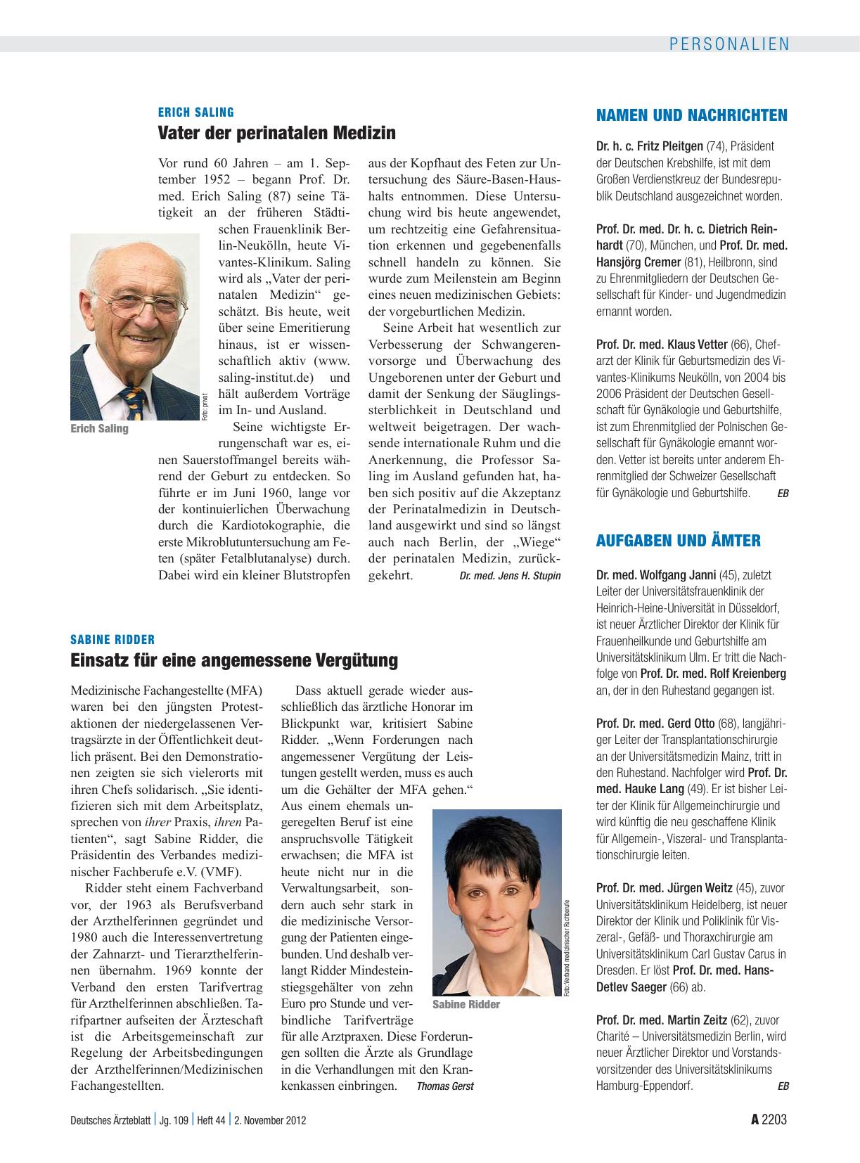 Vorschauseite 1: Erich Saling: Vater der perinatalen Medizin
