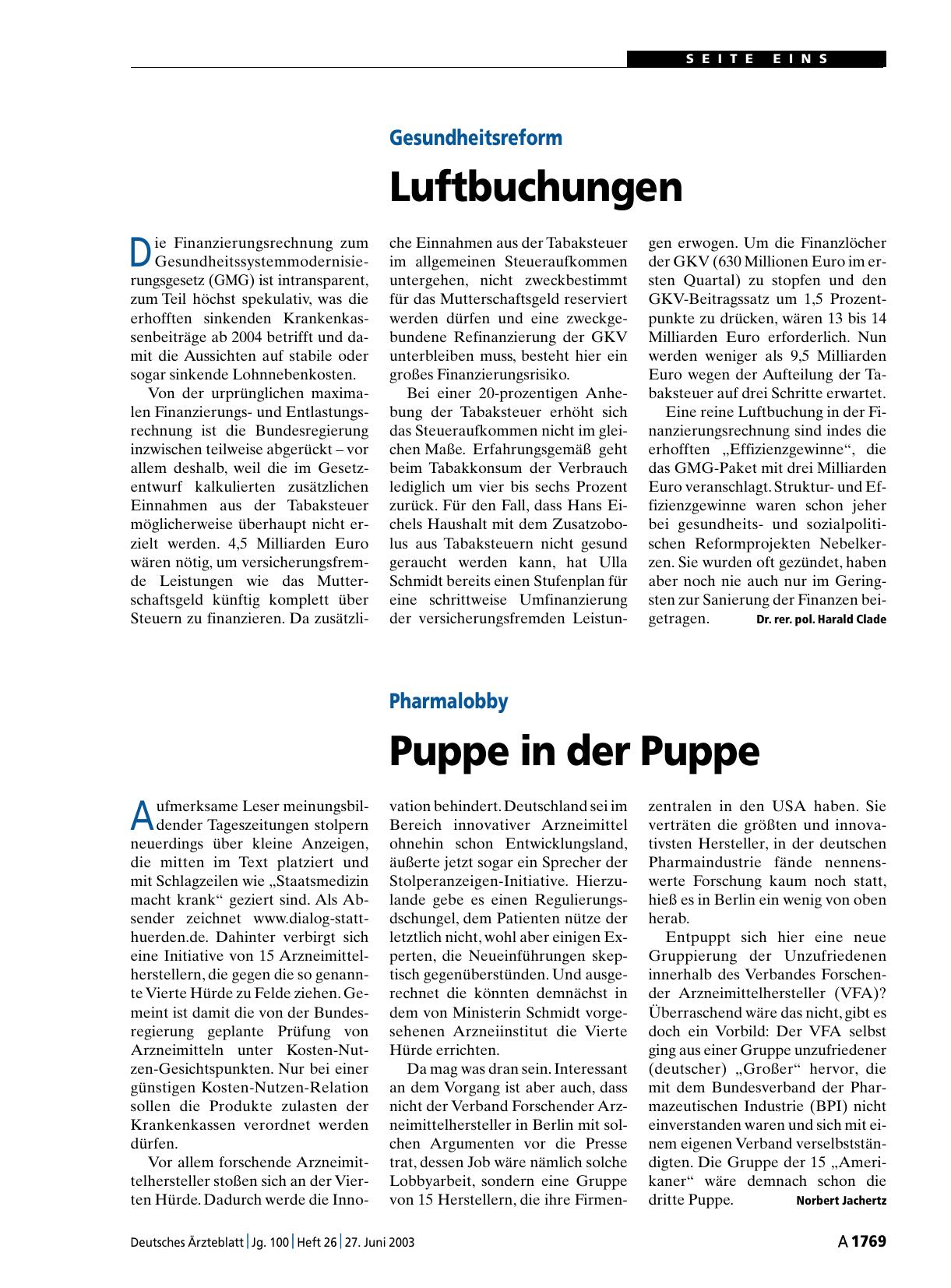 Vorschauseite 1: Pharmalobby: Puppe in der Puppe
