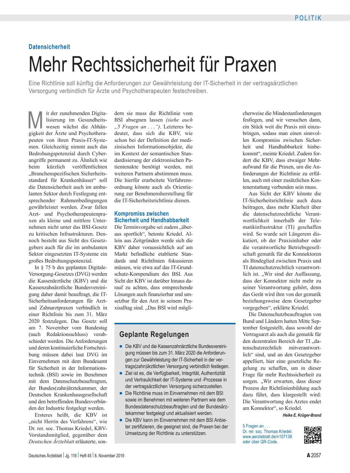 Vorschauseite 1: Datensicherheit: Mehr Rechtssicherheit für Praxen