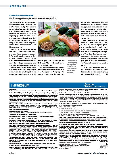 Vorschauseite 1: Stoffwechselerkrankungen: Ernährungstherapie wird verordnungsfähig